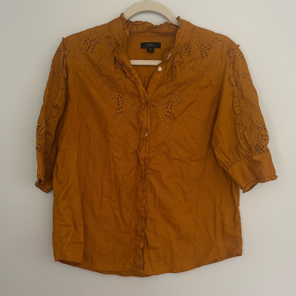 J.Crew Mockneck embroidered blouse. Size Medium M.